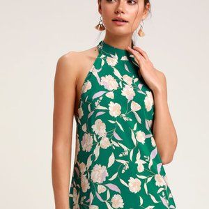Fleur-Ever and Always Green Floral Print Halter Dr